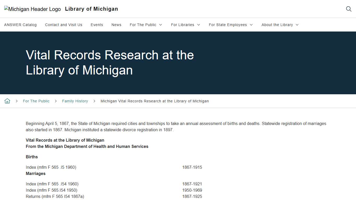Vital Records Research at the Library of Michigan